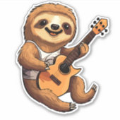 Sloth Holding Guitar Weihnachtsmannmütze Aufkleber (Vorderseite)