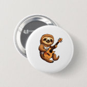 Sloth Holding Guitar Weihnachtsmannmütze Button (Vorne & Hinten)