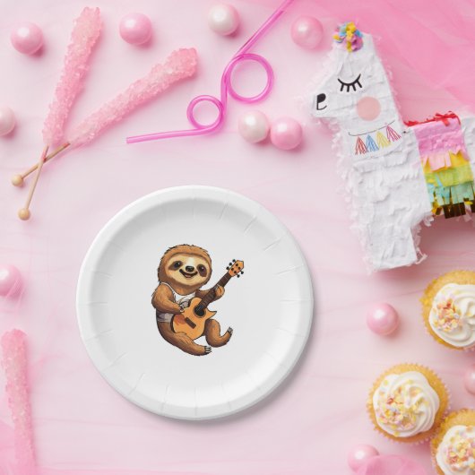 Sloth Holding Guitar Weihnachtsmannmütze Pappteller (Party)