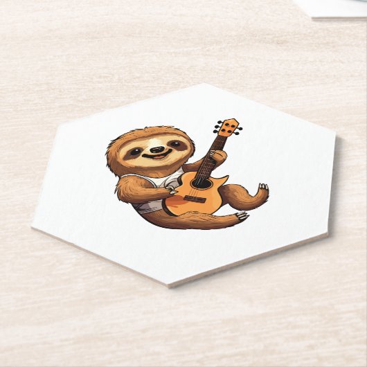 Sloth Holding Guitar Weihnachtsmannmütze Untersetzer (angewinkelt)