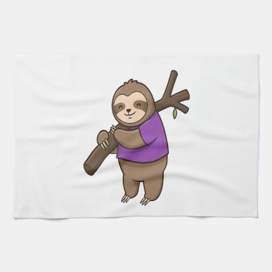 Sloth Hugging Tree Branch Wearing Purple Geschirrtuch (Horizontal)