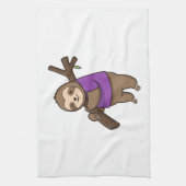 Sloth Hugging Tree Branch Wearing Purple Geschirrtuch (Vertikal)