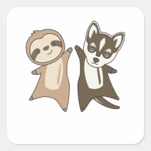 Sloth Husky Dog Animal Friends Children Quadratischer Aufkleber