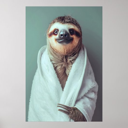 Sloth in Bathrobe Art Print, Funny Bathroom Poster (Vorne)