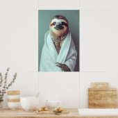 Sloth in Bathrobe Art Print, Funny Bathroom Poster (Küche)