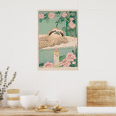 Sloth in Bathtub Ukiyo-e Print Japandi Bathroom Poster (Küche)