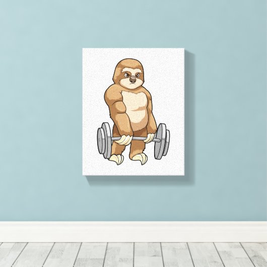 Sloth in Bodybuilding mit Barbell Leinwanddruck (Insitu (Holzboden))