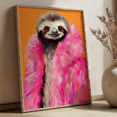 Sloth in rosa Fur Animal Fashion Art Print Poster