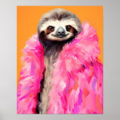 Sloth in rosa Fur Animal Fashion Art Print Poster (Vorne)