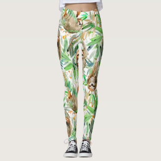Sloth Jungle Watercolor  Leggings