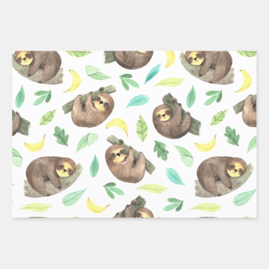 Sloth Kids Wrapping Paper Sheets Geschenkpapier Set (Vorderseite)