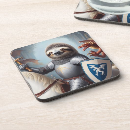 Sloth Knight Fighting Dragons Getränkeuntersetzer (Linke Seite)