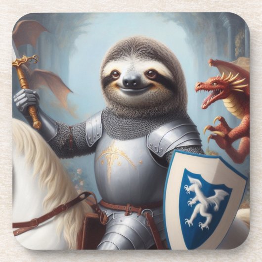 Sloth Knight Fighting Dragons Getränkeuntersetzer (Vorderseite)