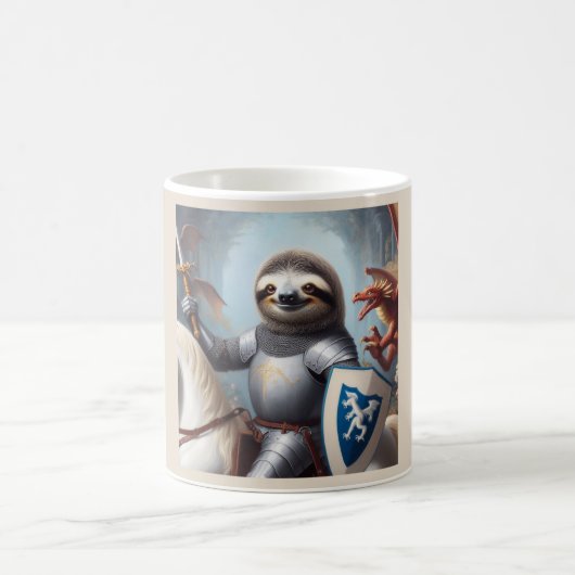 Sloth Knight Fighting Dragons Kaffeetasse (Mittel)