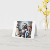 Sloth Knight Fighting Dragons Karte (Gelbe Blume)