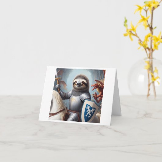 Sloth Knight Fighting Dragons Karte (Gelbe Blume)