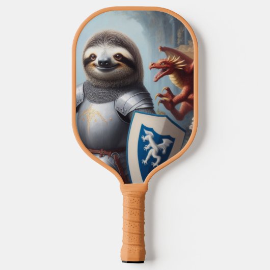 Sloth Knight Fighting Dragons Pickleball Schläger (Rückseite)