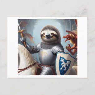 Sloth Knight Fighting Dragons Postkarte