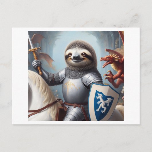 Sloth Knight Fighting Dragons Postkarte (Vorderseite)