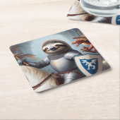 Sloth Knight Fighting Dragons Rechteckiger Pappuntersetzer (angewinkelt)