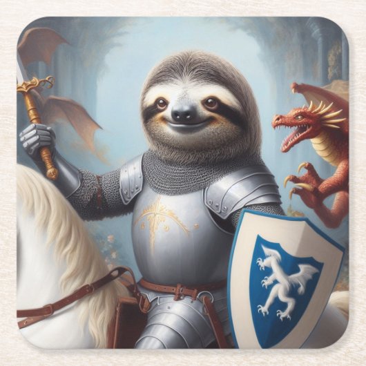 Sloth Knight Fighting Dragons Rechteckiger Pappuntersetzer (Vorderseite)
