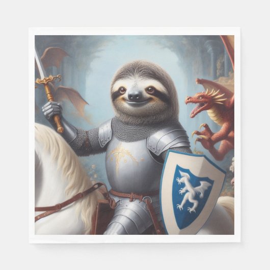 Sloth Knight Fighting Dragons Serviette (Vorderseite)