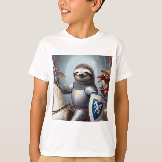 Sloth Knight Fighting Dragons T-Shirt (Vorderseite)