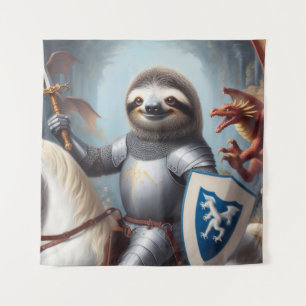Sloth Knight Fighting Dragons Wandteppich