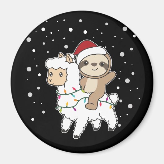 Sloth Lama Christmas Snow Winter Animals Magnet (Vorne)