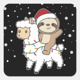 Sloth Lama Christmas Snow Winter Animals Square St Quadratischer Aufkleber