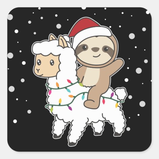 Sloth Lama Christmas Snow Winter Animals Square St Quadratischer Aufkleber (Vorderseite)