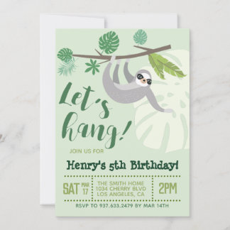 Sloth Let's Hang Birthday Einladung