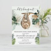 Sloth Let's Hang Out Baby Shower Watercolor Blätte Einladung (Stehend Vorderseite)
