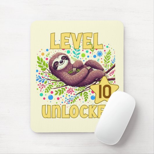 Sloth Level Unlock Birthday Gamer Design Mousepad (Mit Mouse)