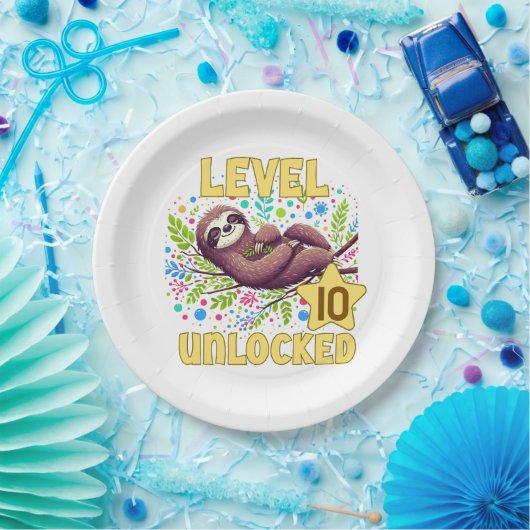 Sloth Level Unlock Birthday Gamer Design Pappteller (Party)