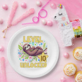 Sloth Level Unlock Birthday Gamer Design Pappteller (Party)