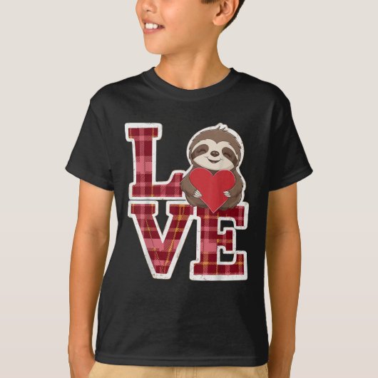 Sloth Liebe Holding Heart Valentinstag T-Shirt (Vorderseite)