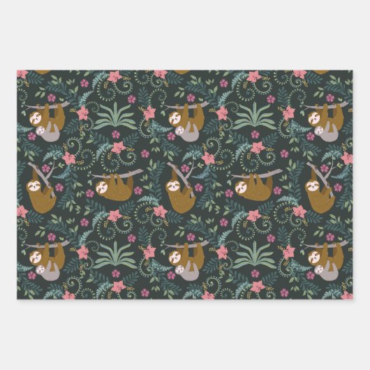 Sloth Liebe Jungle Blume Geschenkpapier Set (Vorderseite 2)