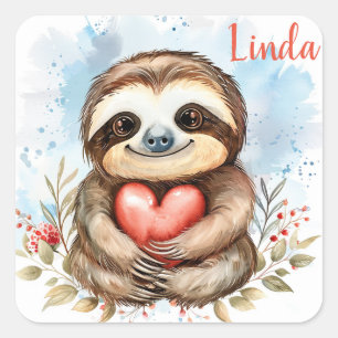 Sloth Liebe personalisieren Quadratischer Aufkleber