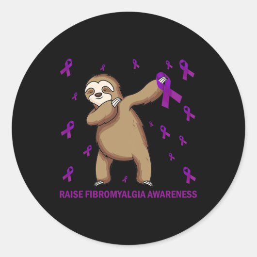 Sloth Lila Ribbon - Fibromyalgie Bewusstsein wecke Runder Aufkleber (Vorderseite)