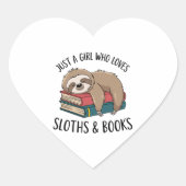 Sloth Lover Book Reading T - Shirt Design Herz-Aufkleber (Vorderseite)