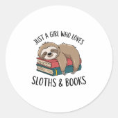 Sloth Lover Book Reading T - Shirt Design Runder Aufkleber (Vorderseite)
