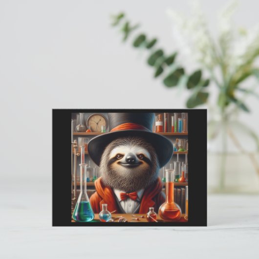 Sloth Mad Scientist Postkarte (Stehend Vorderseite)