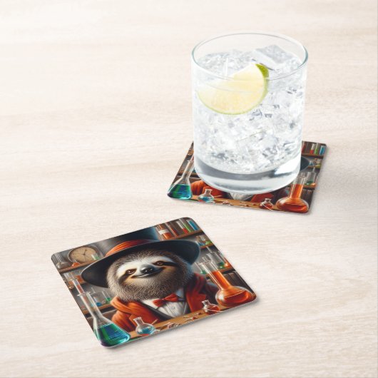 Sloth Mad Scientist Rechteckiger Pappuntersetzer (Vor Ort)