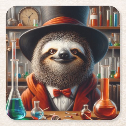 Sloth Mad Scientist Rechteckiger Pappuntersetzer (Vorderseite)