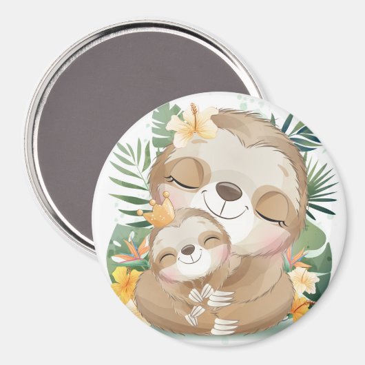Sloth-Mama mit Baby Magnet (Vorderseite/Rückseite)