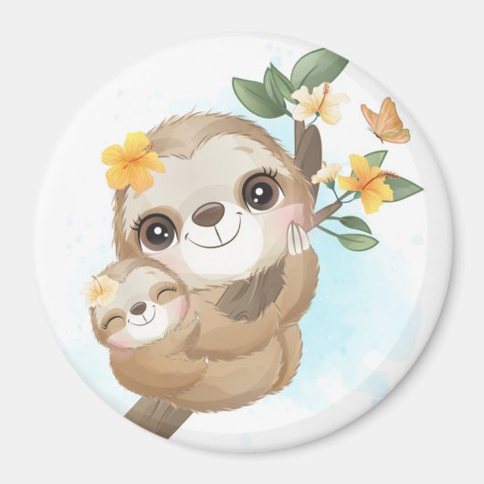 Sloth-Mama mit Baby Magnet (Vorne)