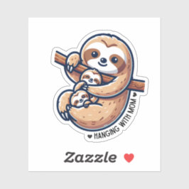 Sloth Mama mit Babys Aufkleber