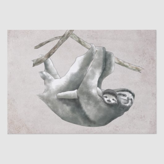 Sloth Mama und Baby Watercolor Seidenpapier (Vorderseite)