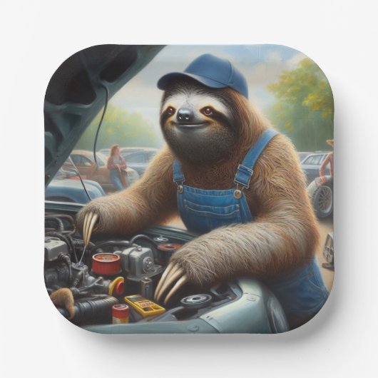 Sloth Mechanic Pappteller (Vorderseite)